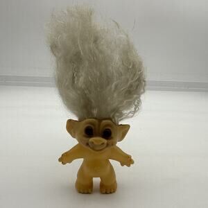 Vintage 1960s DAM Troll Doll White Gray Hair Amber Eyes Marked On Back 2.5 Inch